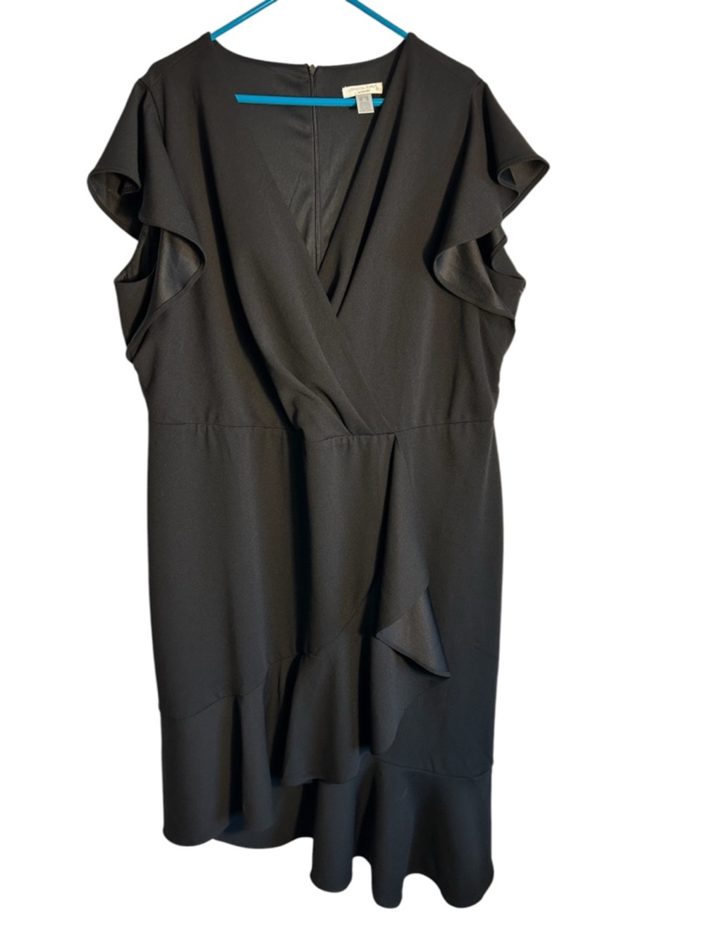 London Times Woman Size 22W Short Sleeve Ruffle Front Dress Black Career 6311